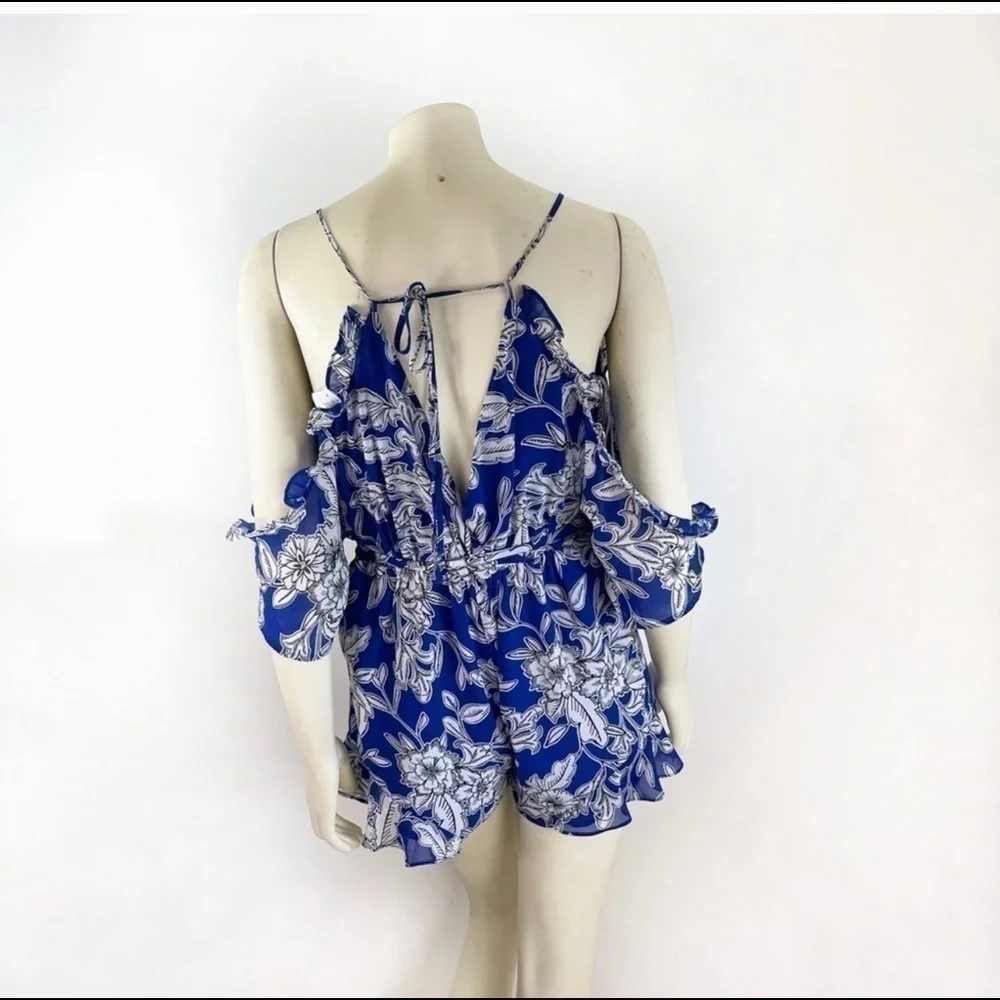 Bardot Sicily Cold Shoulder V-Neck Floral Romper
